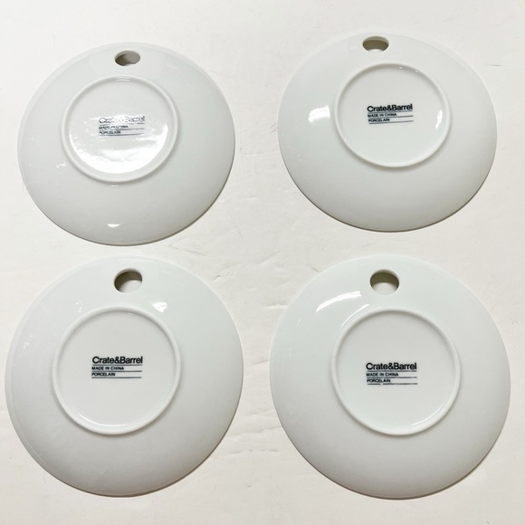Crate & Barrel White Porcelain 6" Loop Plate Appetizer Plate with Hole Set of 4 - Picture 2 of 7